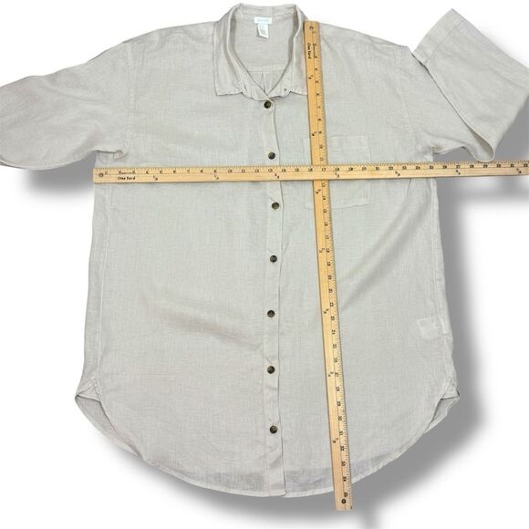H&M Home Linen Button Up Shirt Dress Beige Tan Medium Long Sleeve Beach - Picture 11 of 12
